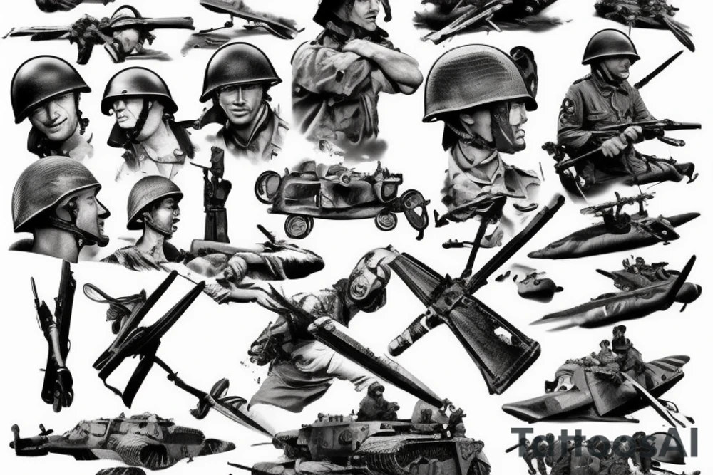 World War II battle scene tattoo idea