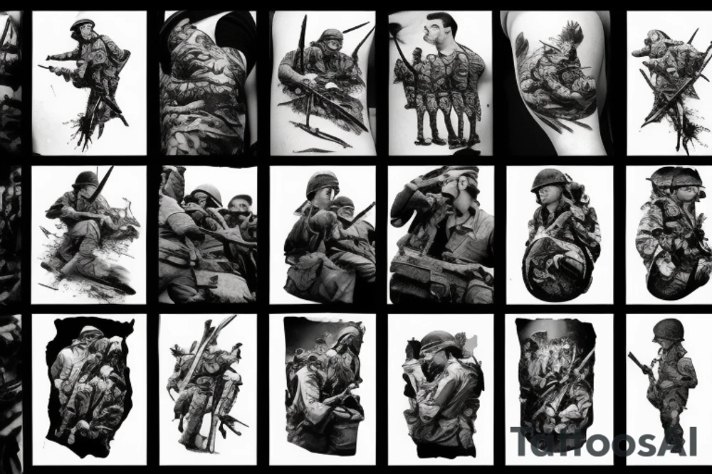 World War II battle scene tattoo idea