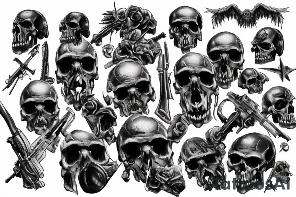World War 2 battle scene with skulls tattoo idea