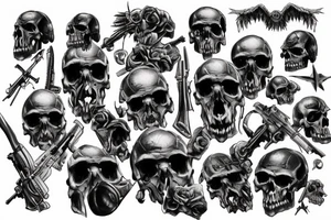 World War 2 battle scene with skulls tattoo idea