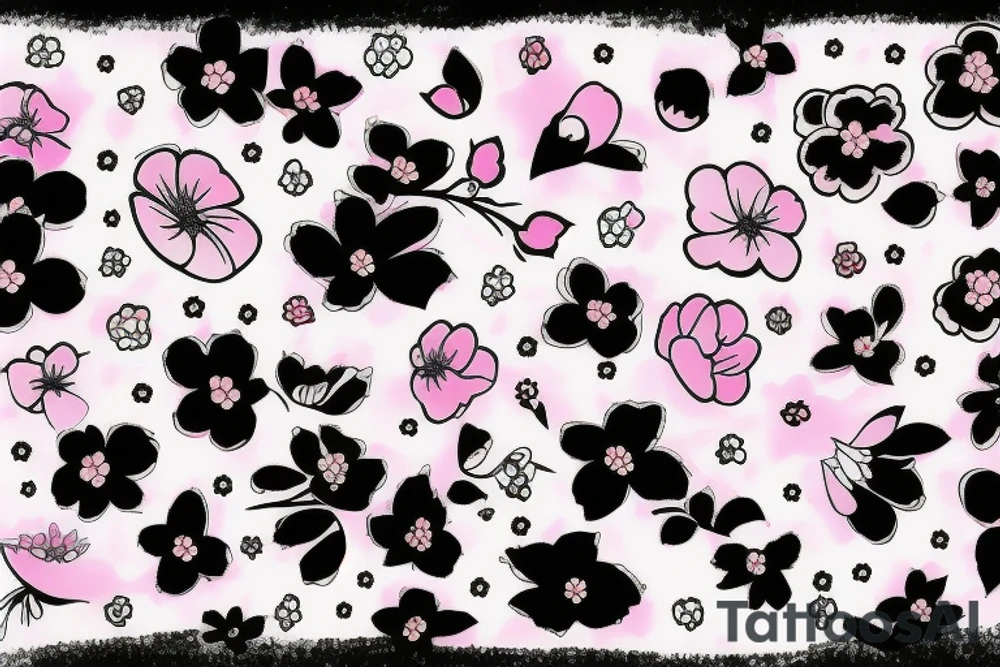 Large black stripe with Sakura in pink tattoo idea