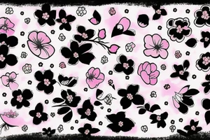 Large black stripe with Sakura in pink tattoo idea