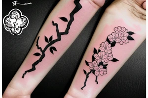Large black stripe with Sakura in pink tattoo idea