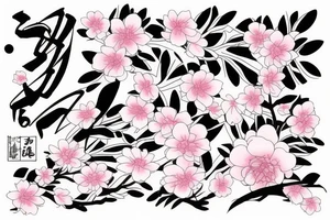 Large black stripe with Sakura in pink tattoo idea