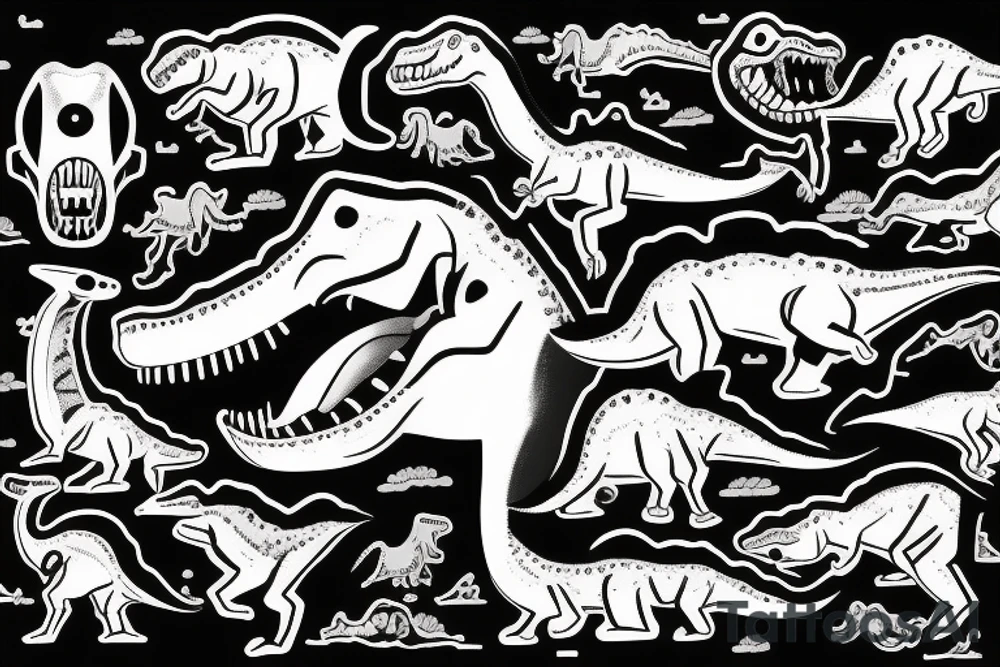 A dinosaur riding on roller skates tattoo idea