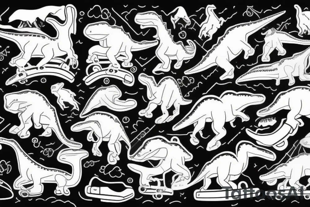 A dinosaur riding on roller skates tattoo idea