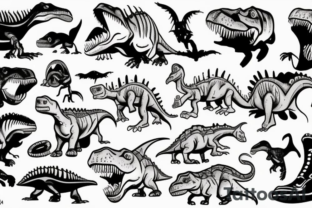 A dinosaur riding on roller skates tattoo idea