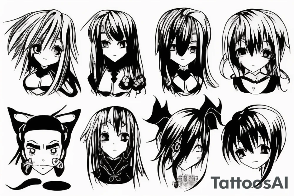 Four people in anime style tattoo idea