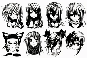 Four people in anime style tattoo idea
