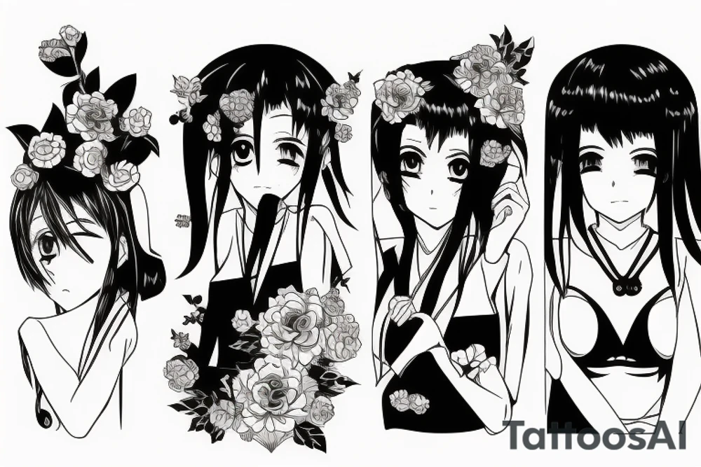 Four people in anime style tattoo idea
