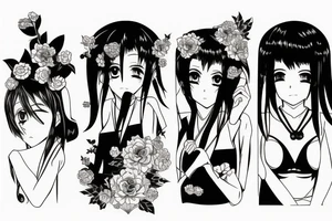 Four people in anime style tattoo idea