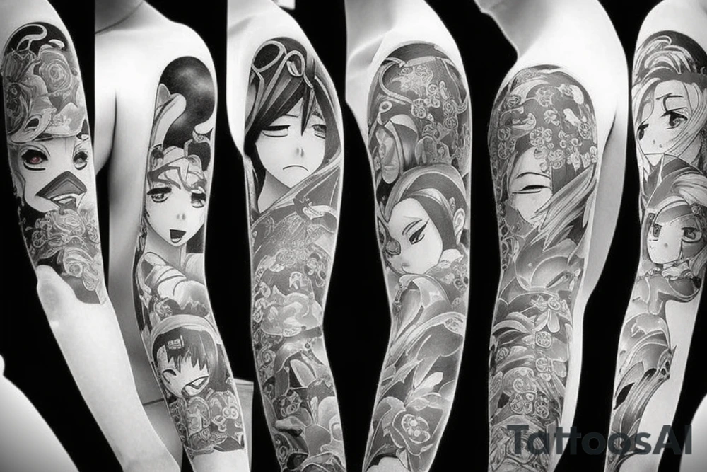 Four people in anime style tattoo idea