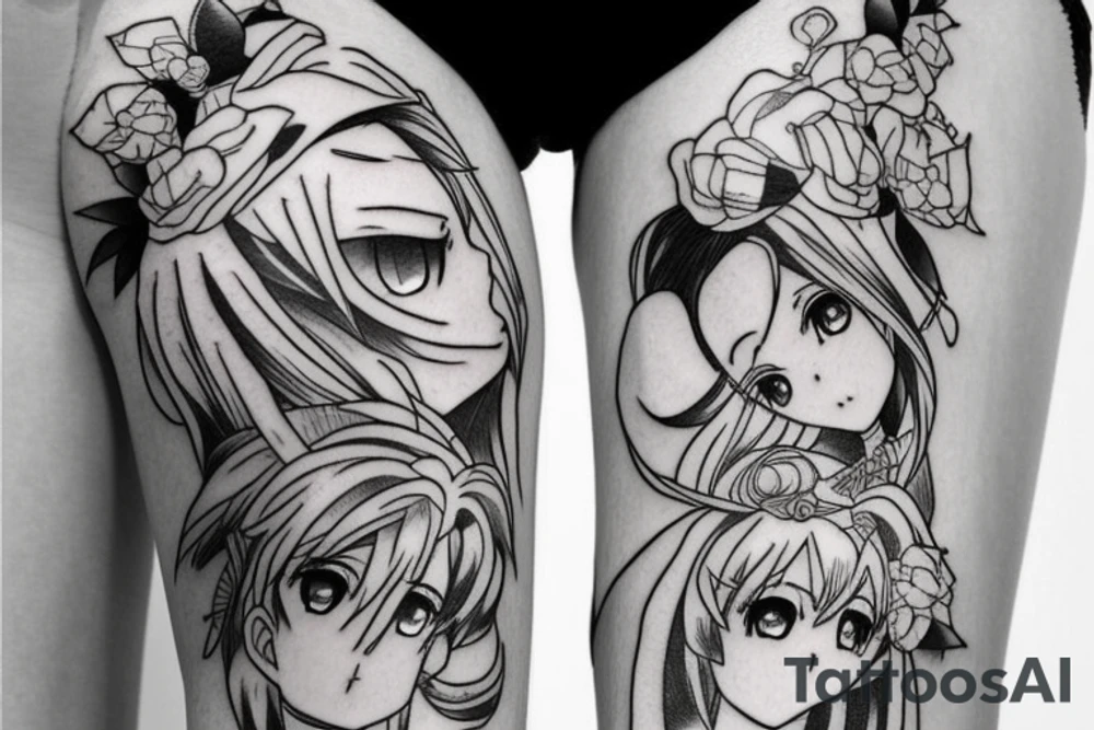 Four people in anime style tattoo idea