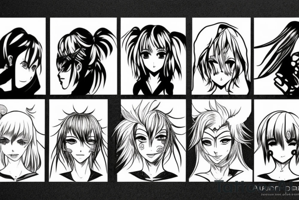 Four people in anime style tattoo idea