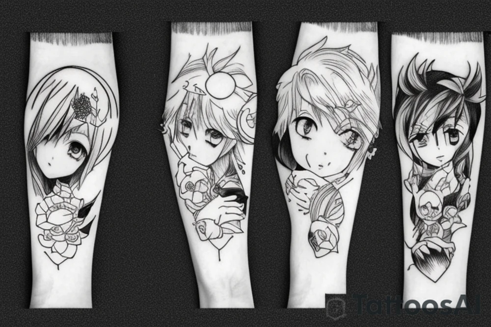 Four people in anime style tattoo idea