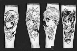 Four people in anime style tattoo idea