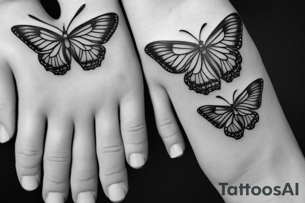 Hand tattoo with rose, butterflies etc tattoo idea