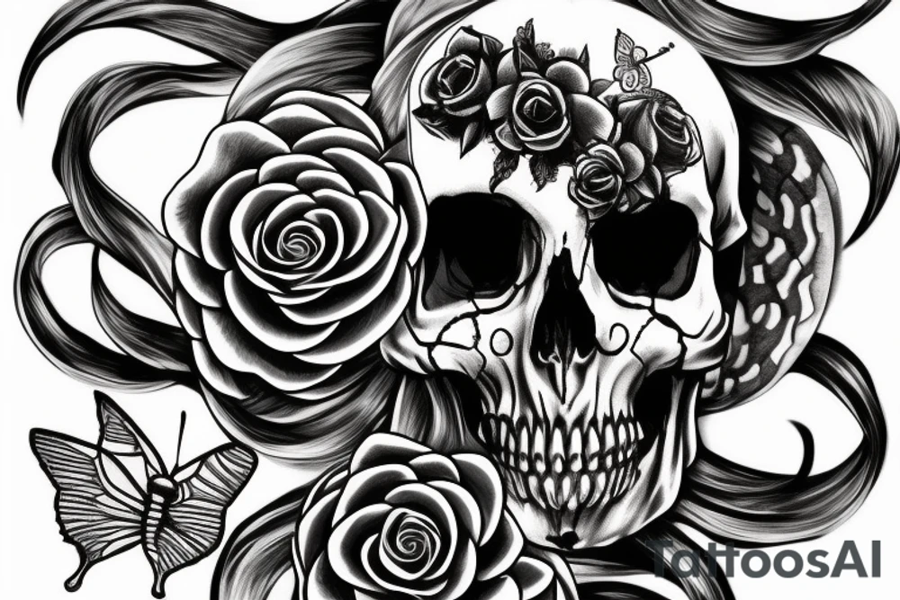 Hand tattoo with rose butterfly skull hearts snake cross tattoo idea