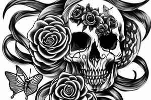 Hand tattoo with rose butterfly skull hearts snake cross tattoo idea