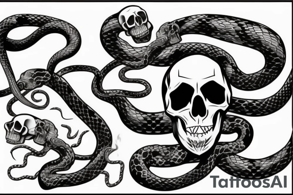 Skull with a snake and smoke tattoo idea