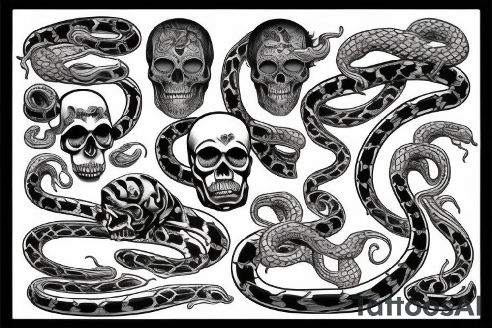 Skull with a snake and smoke tattoo idea