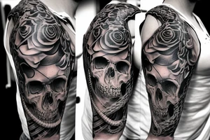 Skull with a snake and smoke as sleeve tattoo tattoo idea