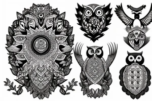 owl mixed with a turtle and lion and make it christian themed tattoo idea