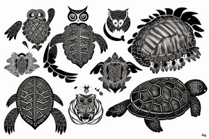 owl mixed with a turtle and lion and make it christian themed tattoo idea