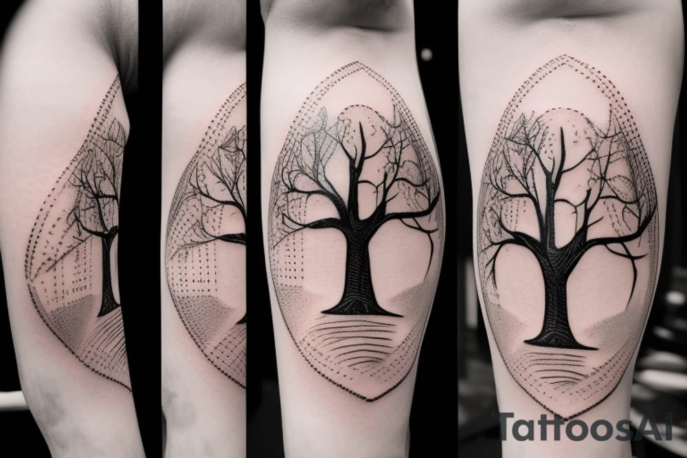 Hour glass tattoo with man turning to dirt and fading into the tree of life in the middle tattoo idea