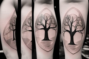 Hour glass tattoo with man turning to dirt and fading into the tree of life in the middle tattoo idea
