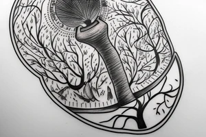 Hour glass tattoo with man turning to dirt and fading into the tree of life in the middle tattoo idea