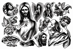 wind and smoke like a tornado around jesus  holding a person tattoo idea