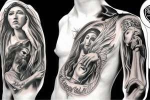 wind and smoke like a tornado around jesus  holding a person tattoo idea