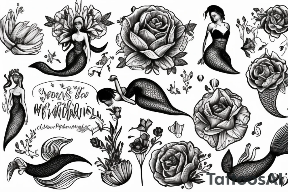flowers with a mermaid tattoo idea