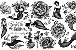 flowers with a mermaid tattoo idea