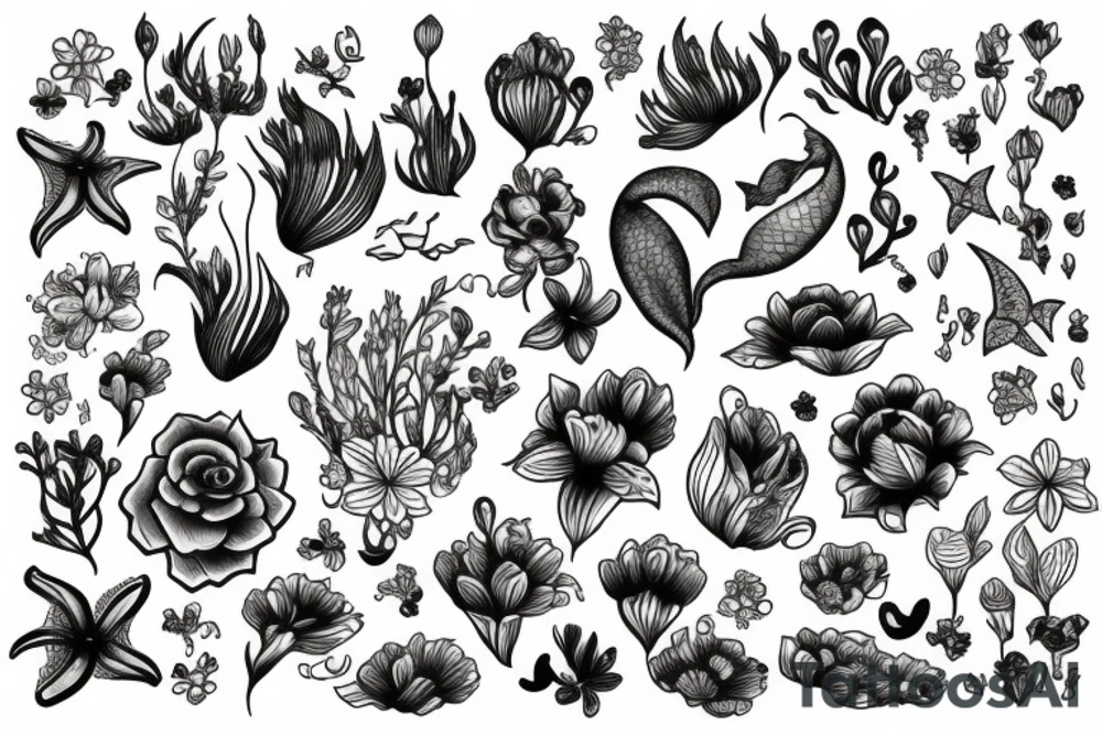 flowers with a mermaid tattoo idea