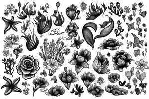 flowers with a mermaid tattoo idea