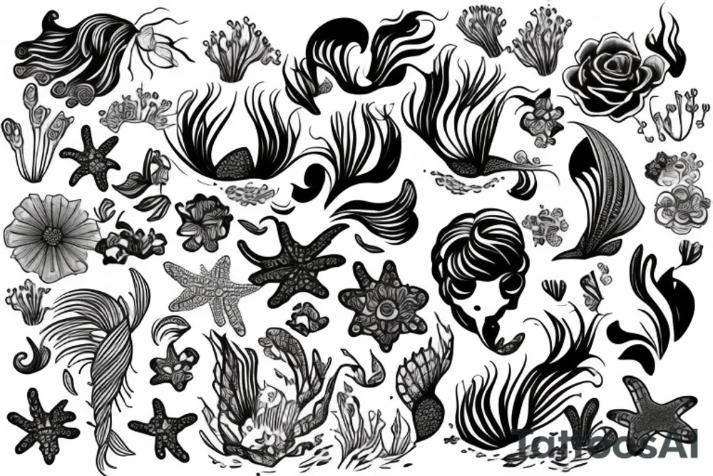 flowers with a mermaid tattoo idea