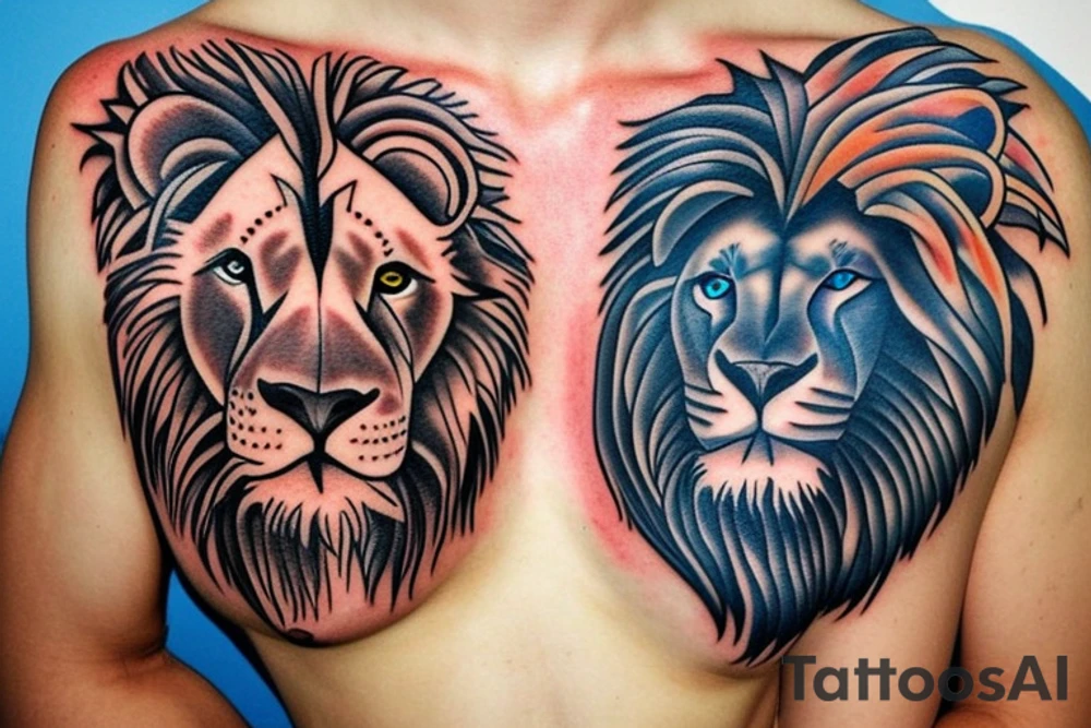 Lion with blue eyes and strength tattoo idea
