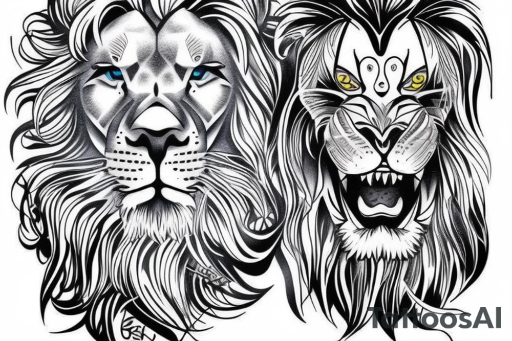 Lion with blue eyes and strength tattoo idea