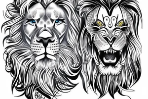 Lion with blue eyes and strength tattoo idea