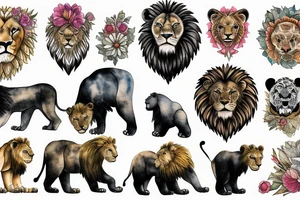 Nature with lion a bear and her cubs tattoo idea