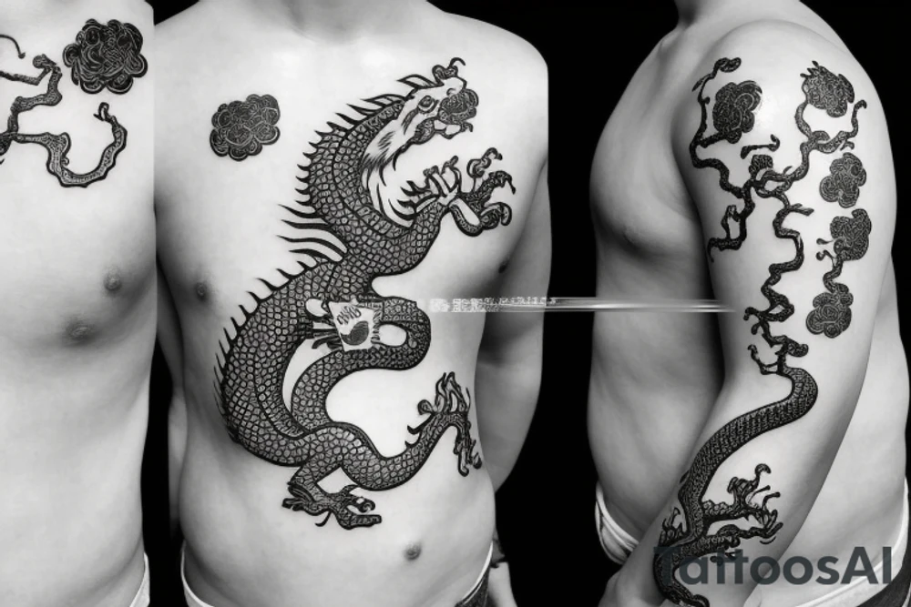 Chinese dragon with cherry blossoms tattoo idea