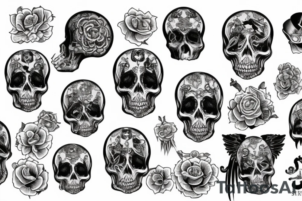 Skulls with angel on top tattoo idea