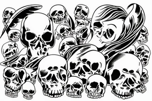 Angel lying on top of skulls tattoo idea