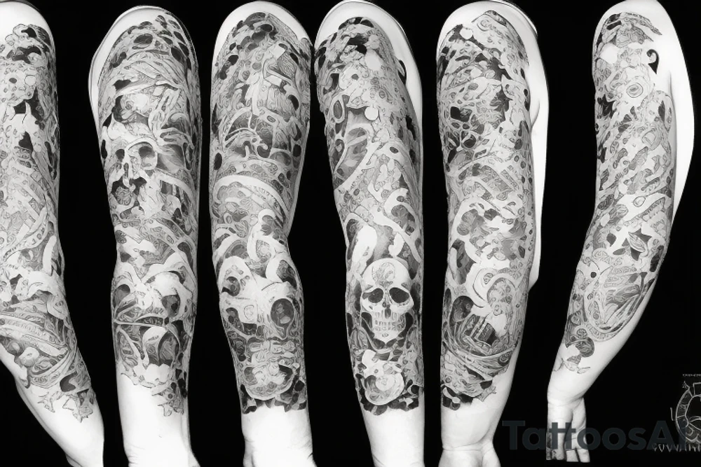 Angel lying on top of skulls tattoo idea