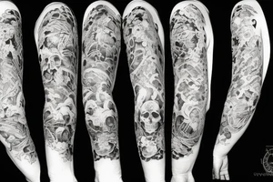 Angel lying on top of skulls tattoo idea