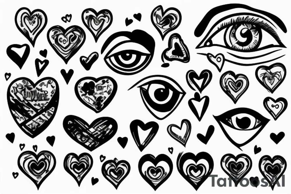 Greece, eye, heart, castle tattoo idea