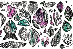 Expressive sketch Botanical with geometric accents dripping with gemstones tattoo idea