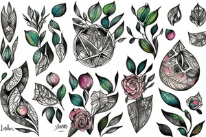 Expressive sketch Botanical with geometric accents dripping with gemstones tattoo idea
